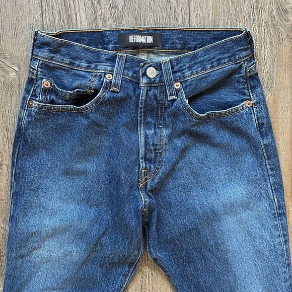 Reformation Reworked Vintage Levi’s Blue High Waisted Straight Leg Jeans - Picture 2 of 6